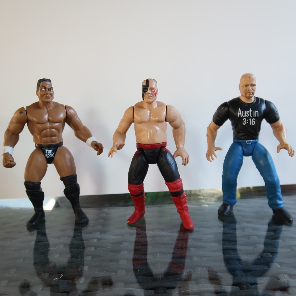 Road Warrior vs The Rock vs Austin Wrestling Figure Vintage lot WWF 90s WWE